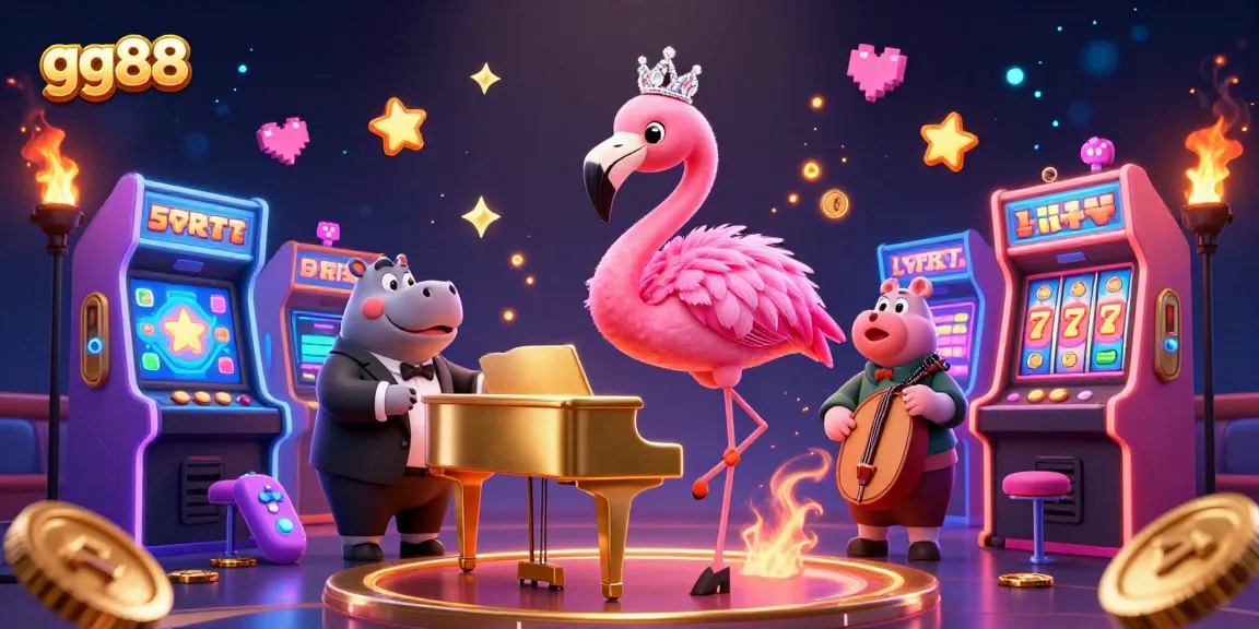 Engage in thrilling action with gg88's vibrant 3D digital casino world featuring flamboyant characters and game elements.