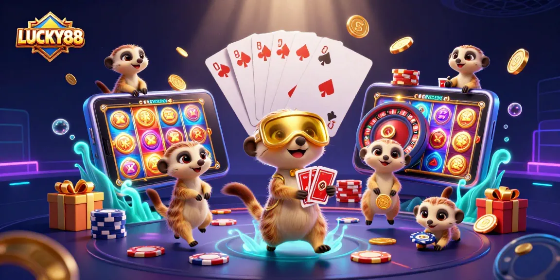 Experience excitement at LUCKY88 with meerkats expertly managing a vibrant casino operation.