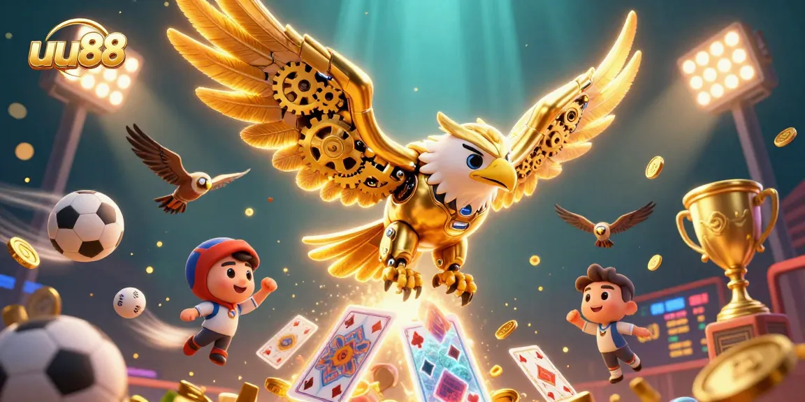 Experience thrilling action at uu88 with a 3D golden eagle and dynamic sports elements.