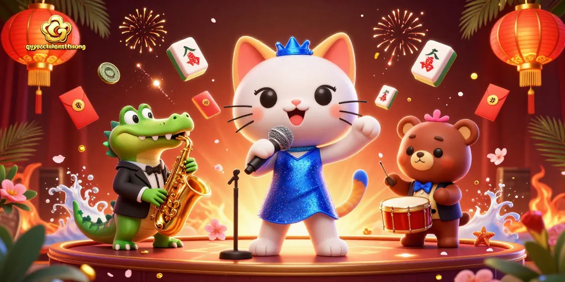 Experience the excitement of quyetchientienthuong with animated characters performing on a vibrant casino stage.